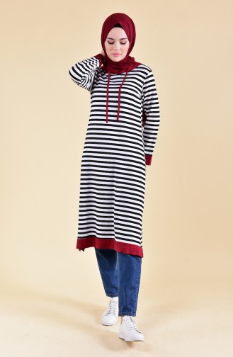 Striped Long Tunic  3011-03 Black Claret Red 3011-03