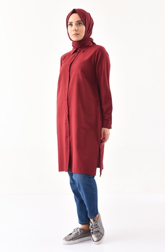 Yırtmaçlı Cepli Tunik 6350-06 Bordo 6350-06