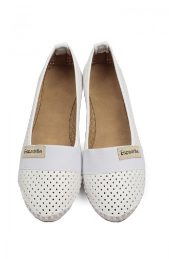 Dame Geheftete Espadrille Ballerina 94500-0 Weiss 94500-0