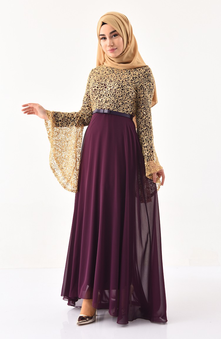 de lentejuelas 3651 01 con noche Vestido Ciruela qzSpMVGU