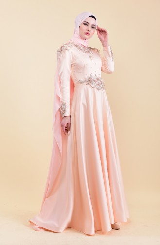 Guipure Detailed Evening Dress 6154-01 Salmon 6154-01