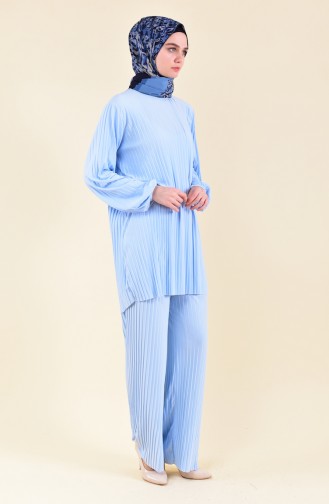 Pleated Tunic Pants Binary Suit 189912-06 Baby Blue 189912-06