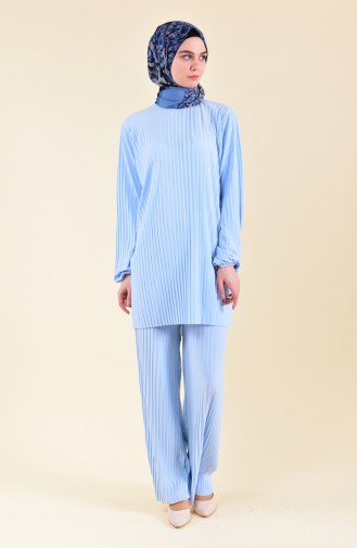 Pleated Tunic Pants Binary Suit 189912-06 Baby Blue 189912-06