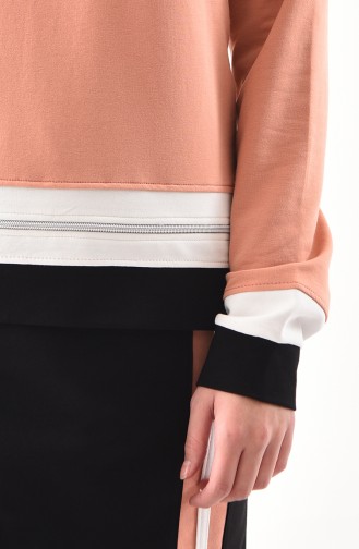 Zipper Detailed Blouse Skirt Binary Suit  8361-02 Salmon 8361-02