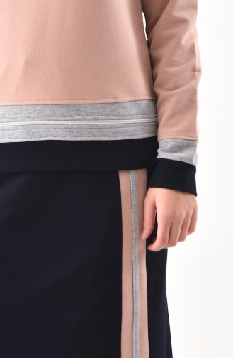 Zipper Detailed Blouse Skirt Binary Suit  8361-03 Powder 8361-03