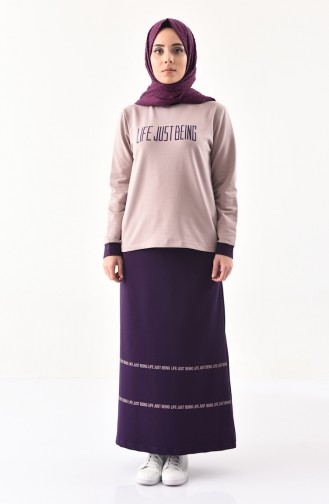 BWEST Printed Sports Blouse Skirt Double Suit 8370-05 light Lilac Purple 8370-05