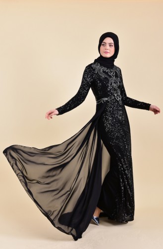 Abendkleid mit Pailletten 52742-01 Schwarz 52742-01