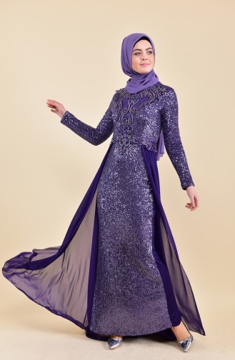 Sequined Evening Dress 52742-02 Purple 52742-02