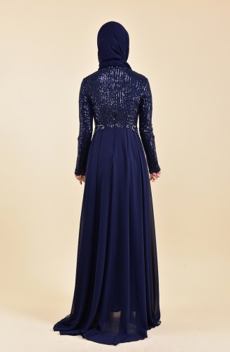 Navy Blue Hijab Evening Dress 52742-05