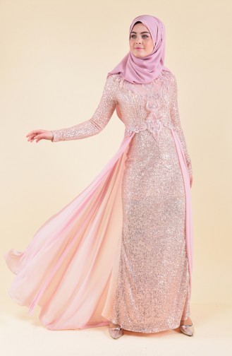 Salmon Hijab Evening Dress 52742-06