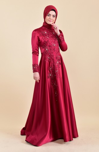 Red Hijab Evening Dress 6156-01