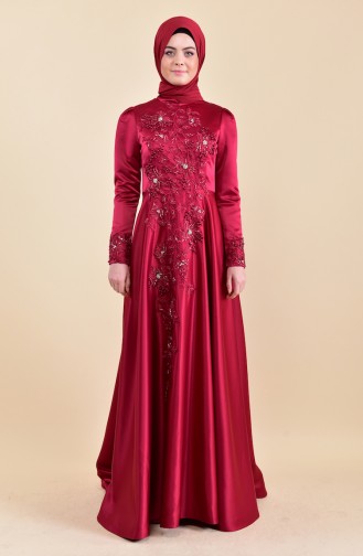 Red Hijab Evening Dress 6156-01