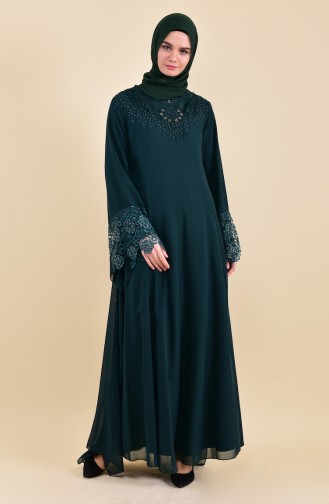 Emerald Green Hijab Evening Dress 8426-01