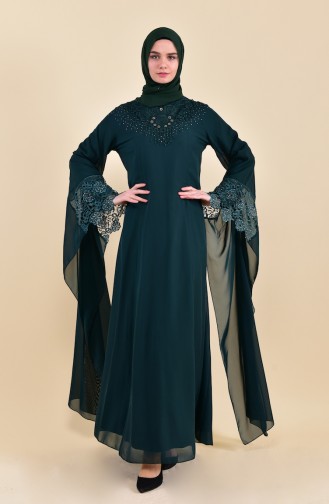 Emerald Green Hijab Evening Dress 8426-01