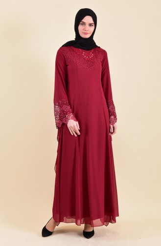 فستان سهرة مزين بالستراس أحمر كلاريت 8426-02