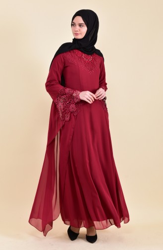 فستان سهرة مزين بالستراس أحمر كلاريت 8426-02