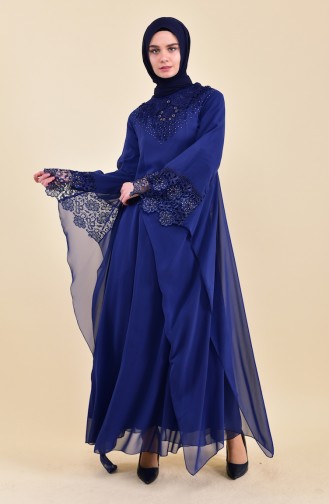 Robe de Soirée Perlées 8426-03 Bleu Marine 8426-03