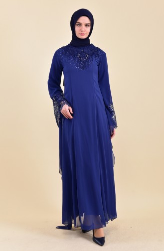 Navy Blue Hijab Evening Dress 8426-03