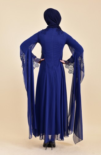 Navy Blue Hijab Evening Dress 8426-03