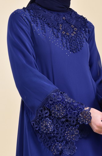 Navy Blue Hijab Evening Dress 8426-03