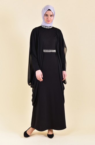 Black Hijab Evening Dress 3711-02