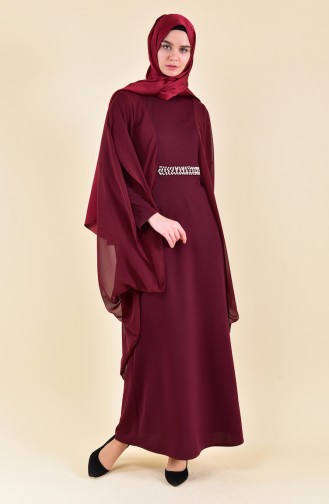 Robe de Soirée Perlées 3711-03 Bordeaux 3711-03
