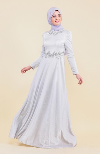 Gray Hijab Evening Dress 7058-01