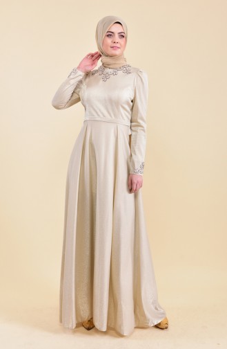 Robe de Soirée Perlées 7059-01 Beige 7059-01