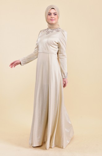 Robe de Soirée Perlées 7059-01 Beige 7059-01