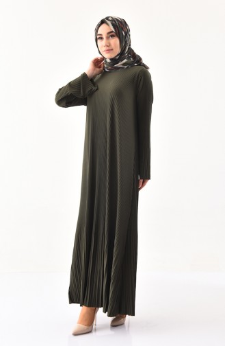فستان ساندي بتصميم طيات 19101-03 لون اخضر كاكي 19101-03