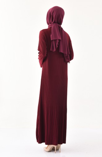 فستان ساندي بتصميم طيات 19101-06 لون خمري 19101-06