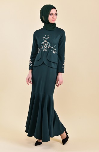 MISS VALLE  Sequin Detailed Evening Dress 8443-03 Emerald Green 8443-03