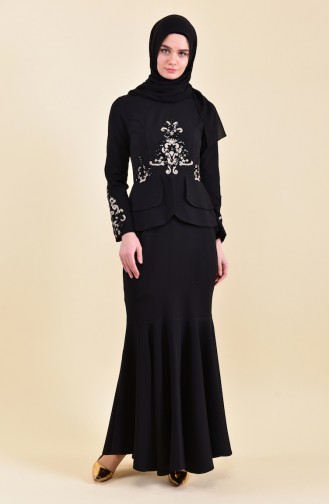 MISS VALLE  Sequin Detailed Evening Dress 8443-04 Black 8443-04
