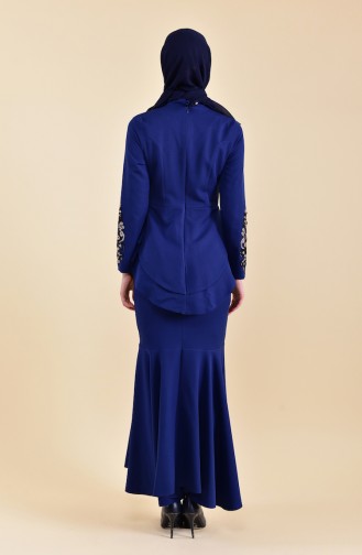 Navy Blue Hijab Evening Dress 8443-05