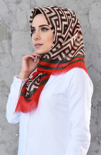 Patterned Flamed Cotton Scarf 901454-09 Red Green 901454-09