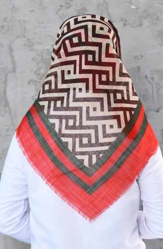 Patterned Flamed Cotton Scarf 901454-09 Red Green 901454-09