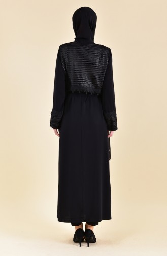 Lace Detailed Belted Abaya 7824-01 Black 7824-01