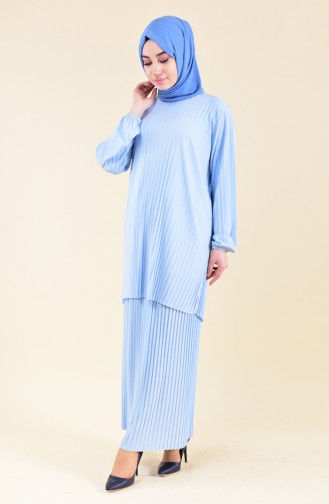 Pleated Tunic Skirt Double Suit 189712-01 Baby Blue 189712-01