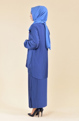 Pleated Tunic Skirt Double Suit 189712-04 İndigo 189712-04