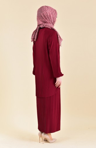 Pleated Tunic Skirt Binary Suit 189712-06 Claret Red 189712-06