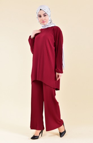 Pleated Tunic Pants Binary Suit 189912-01 Claret Red 189912-01