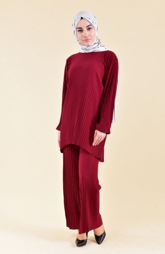 Pleated Tunic Pants Binary Suit 189912-01 Claret Red 189912-01