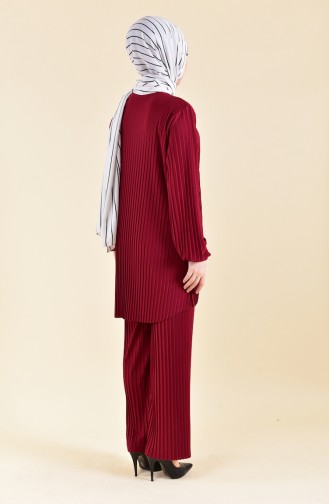 Pleated Tunic Pants Binary Suit 189912-01 Claret Red 189912-01