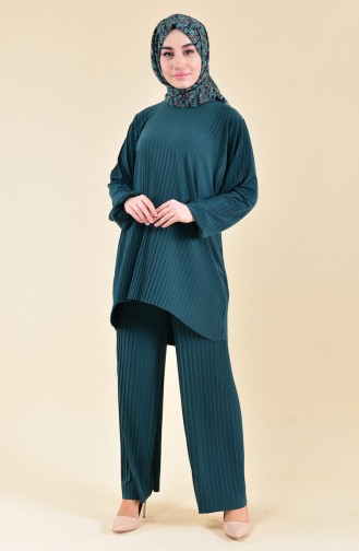 Ensemble Deux Pieces Tunique Pantalon Plissé 189912-02 Vert emeraude 189912-02