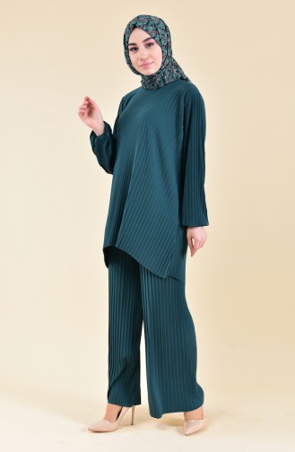 Pleated Tunic Pants Binary Suit 189912-02 Emerald Green 189912-02