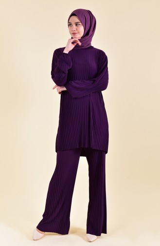 Pleated Tunic Pants Binary Suit 189912-05 Purple 189912-05