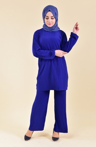 Ensemble Deux Pieces Tunique Pantalon Plissé 189912-08 Bleu Roi 189912-08