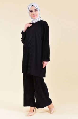 Pleated Tunic Pants Binary Suit Black 189912-09