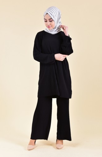 Pleated Tunic Pants Binary Suit Black 189912-09
