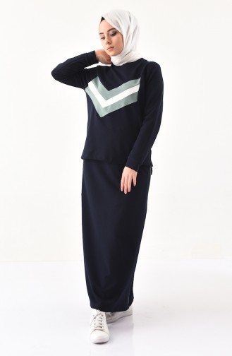 BWEST Striped Blouse Skirt Double Suit 8368-01 Dark Blue 8368-01